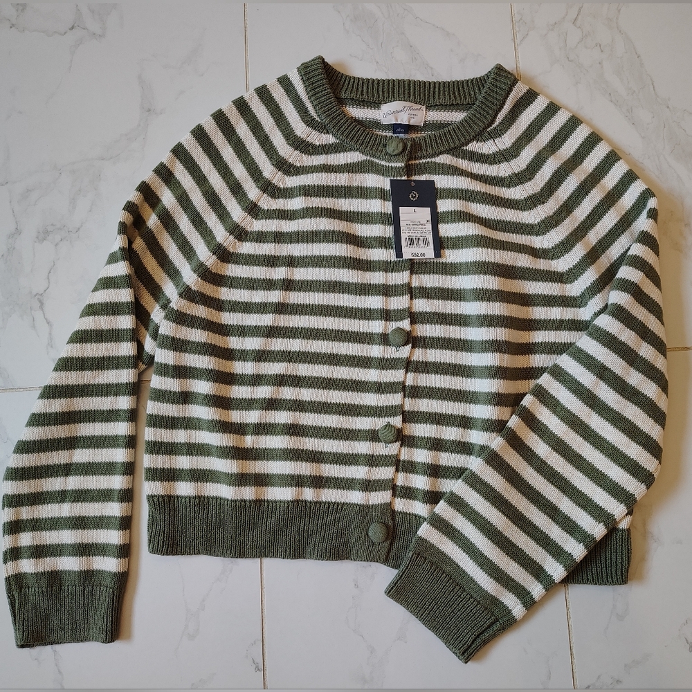 NEW w tags Universal Thread- Stripe Green & White Button Cardigan- large